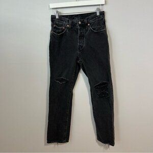 Levi's 501 High Rise Black Ripped Distressed Straight Jean Women’s Size 28”